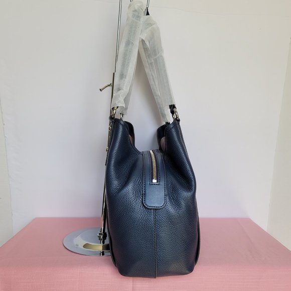 MICHAEL KORS Molly Pebbled Leather Large Shoulder Tote- Navy color⭐ - Picture 11 of 16